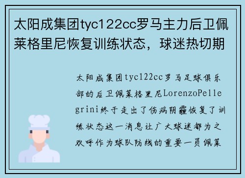 太阳成集团tyc122cc罗马主力后卫佩莱格里尼恢复训练状态，球迷热切期待复出