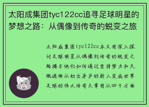 太阳成集团tyc122cc追寻足球明星的梦想之路：从偶像到传奇的蜕变之旅